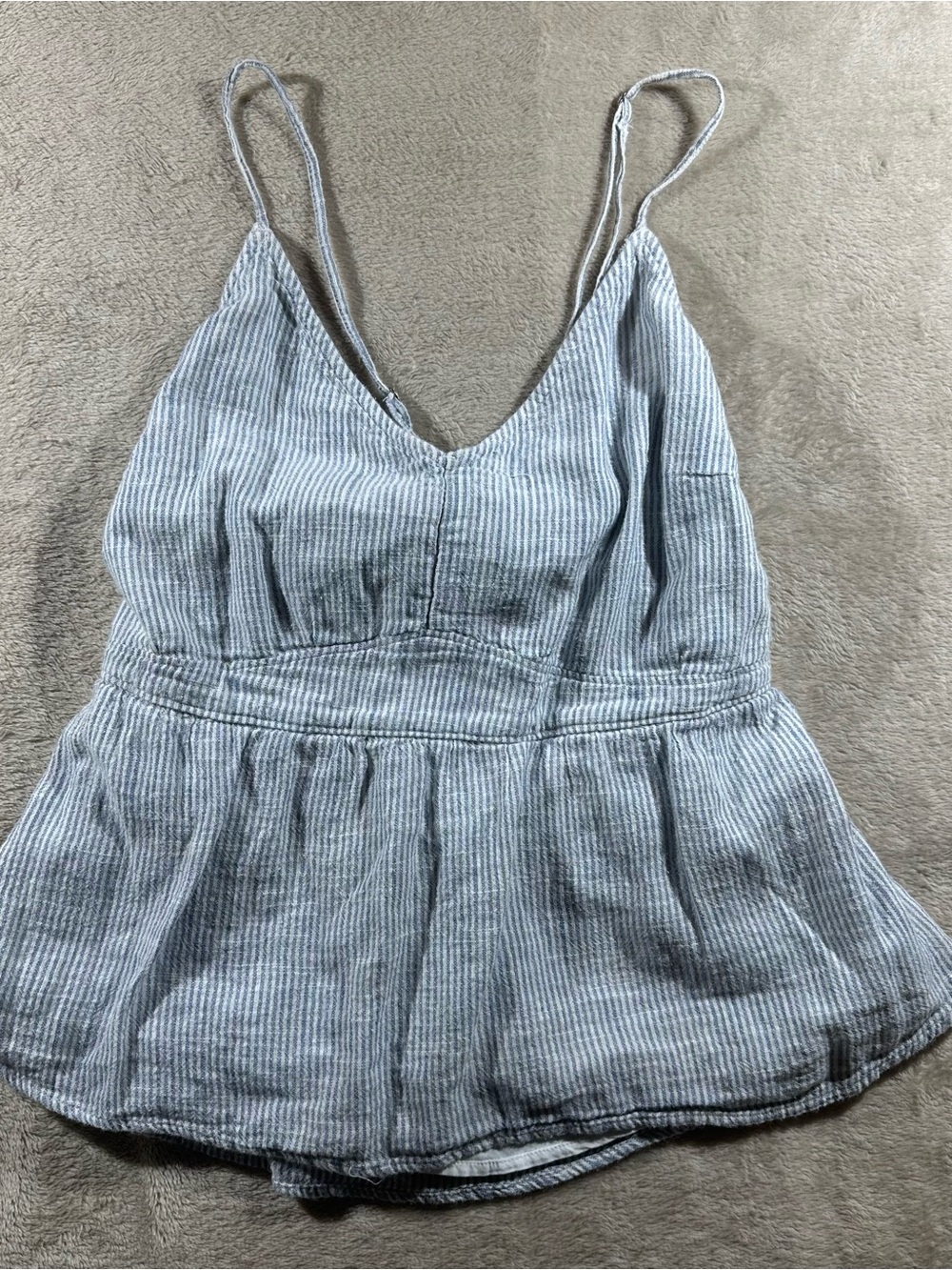 Striped V-Neck Spaghetti Strap top - Light Blue/White